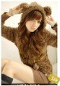 Hot Sale Velvet Rabbit Ears Long Coat Coffee