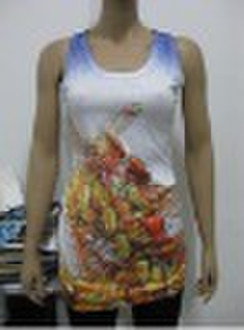 Ladies angle pattern print and beads tank top