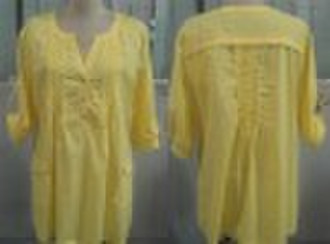 Ladies 3/4 sleeve V-neck cotton blouse/shirt