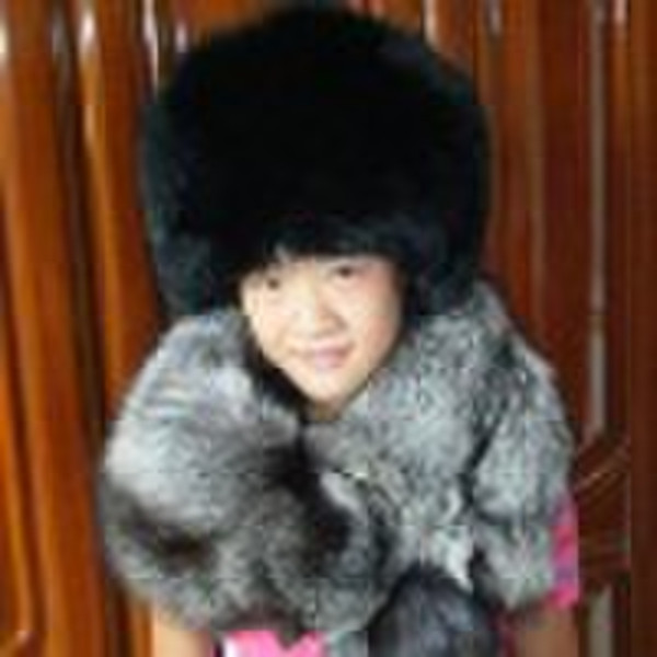 Black women fox fur hat with adjustable perimeter