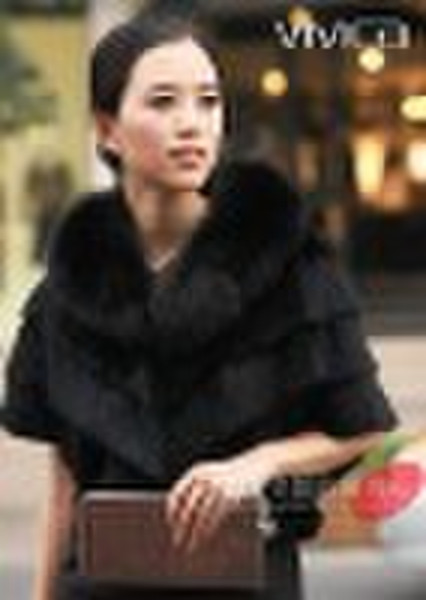 Fashion  Ladies' rabbit fur shawl with fox fur