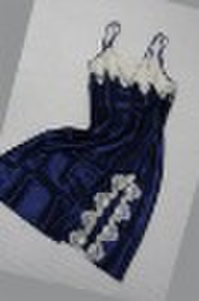 Lady's00%polyester satin chemise with emb.lace