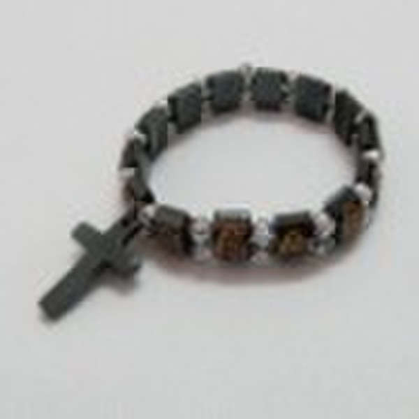 Black bluestone Jesus chain bracelet with cross je