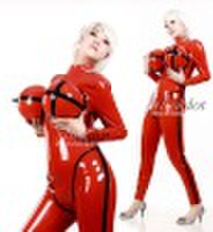 Latex catsuit with inflatable breasts