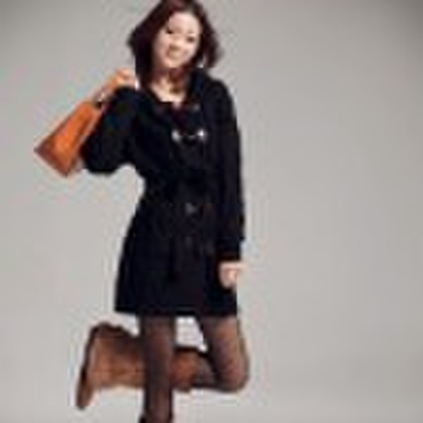 Fashion Horn Buckles Hooded Long Sweater Black