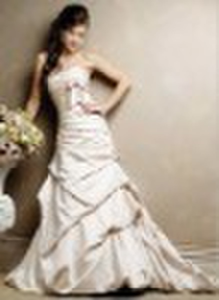 strapless satin A line bridal dress with sash at w