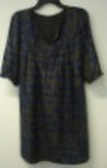 silk/cotton print long top with 3/4 sleeve