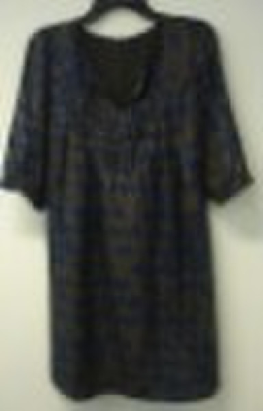 silk/cotton print long top with 3/4 sleeve