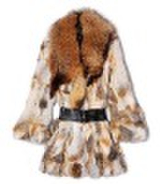 rabbit fur coat with fox collar