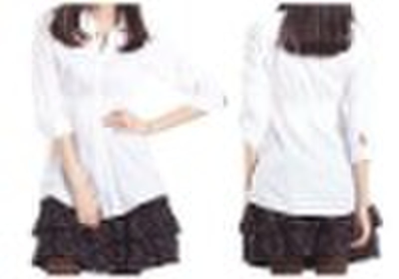 Solid color 3/4 sleeve V-neck blouse w/ waist smoc