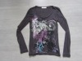 Women's Long Sleeve Printed T-shirt in Slubbed