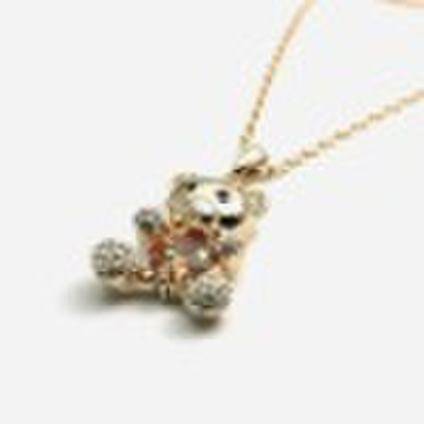 Bear CZ 18K Yellow GP Pendant & 18" Neckl