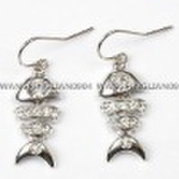 18K White Gold GP CZ 1.1" FISH Charm Earrings