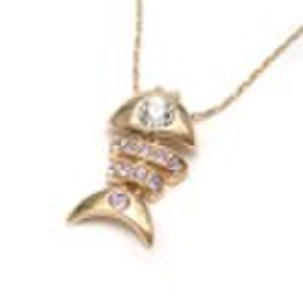 Fish bone 18K GP CZ Pendant & 18" Necklac