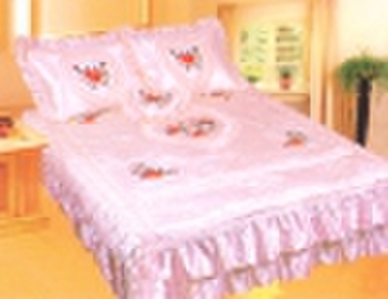 4pcs Satin Embroidery Bedspread Set