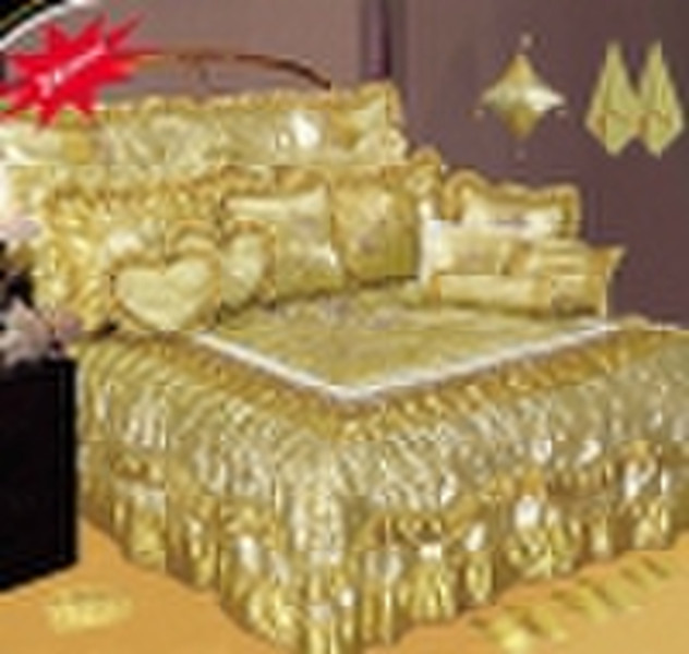 24pcs Satin Embroidery Bedspread Set