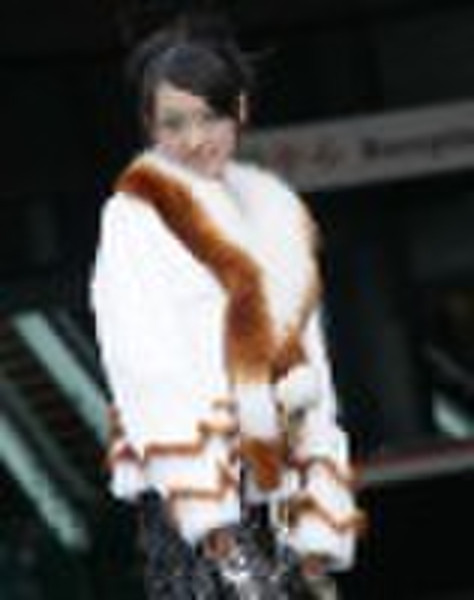 sheered rabbit fur coat with fox fur collar