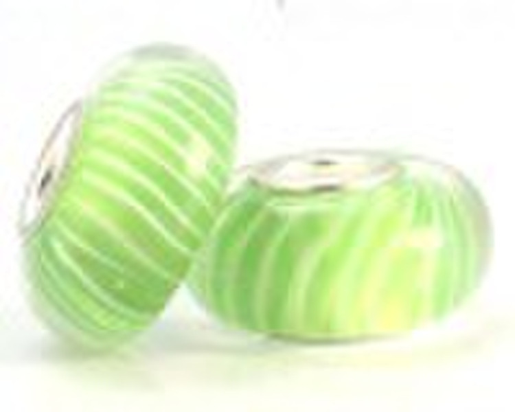 pandora glass beads, silver plated copper core