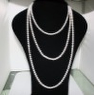 7-8mm triple long pearl necklace