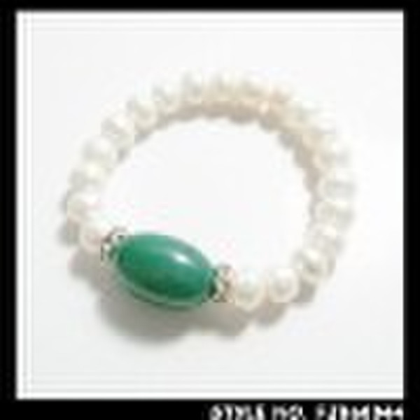 Agate with pearl beads elastic bracelet