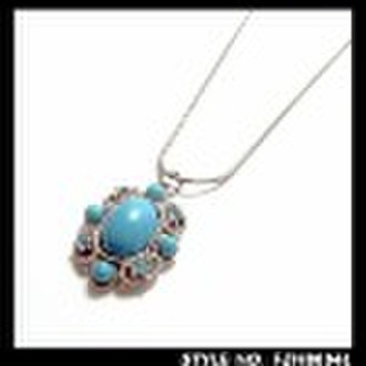 Turquoise stone with zinc alloy pendant necklace