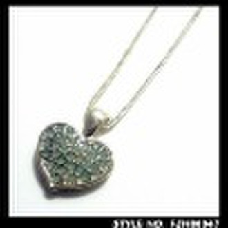 Heart pendant necklace bule tone agate stone