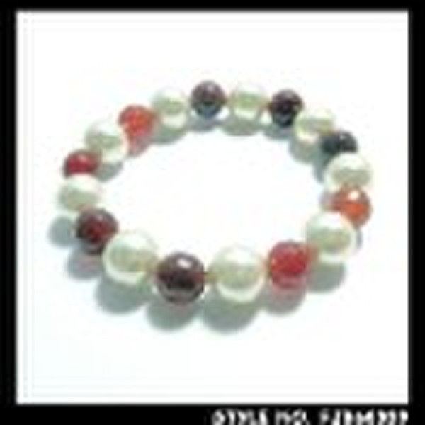 Agate with pearl beads elastic bracelet