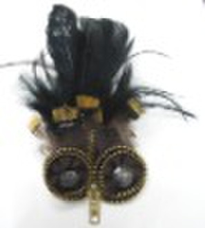 unique zipper owl style artificial feather brooche