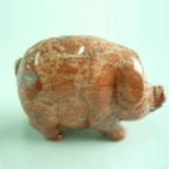 2" gemstone carved pig in poppy jasper