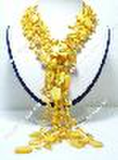 yellow freshwater pearl and shell beads necklace