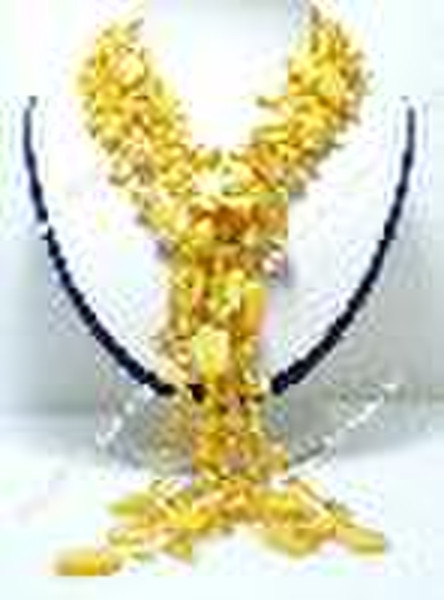 yellow freshwater pearl and shell beads necklace