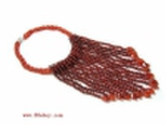 4 rows 17" red agate necklace