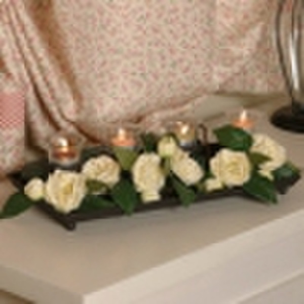Metal Tray with 4 Glass Tealight Cups