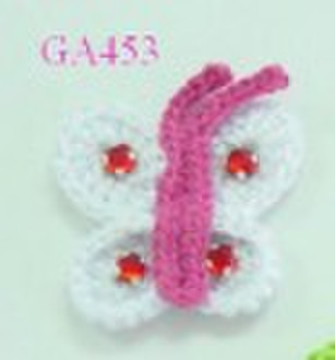 crochet flower with rhinestones for garment