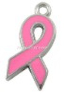 Alloy Pendant, Awareness Ribbon, Pink, 21mm long,