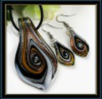 Fashion Black Murano Glass Jewelry Set.