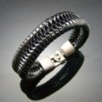 ha14-330 braided PU leather bracelet with alloy bu