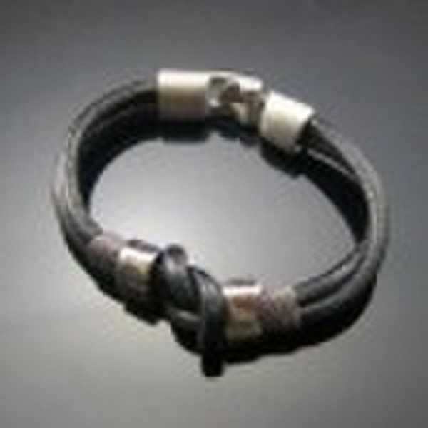 ha14-322 real leather string wristband with metal