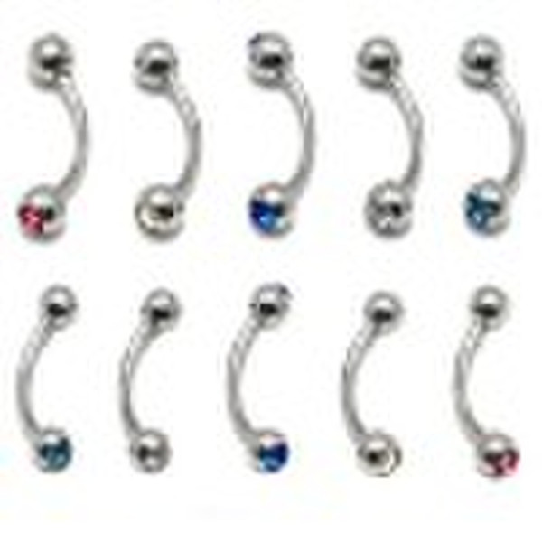 Stainless Steel ball eyebrow rings with double gem