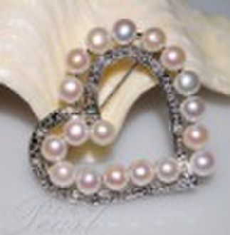 heart shape freshwater pearl brooch