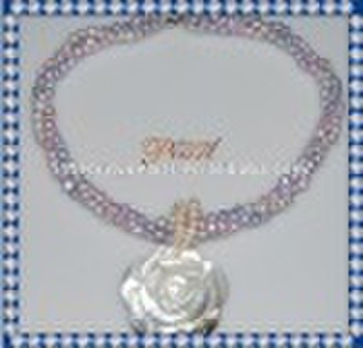 freshwater pearl necklace with sea shell pendant