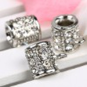 silver plate pandora style  rhinestone spacer bead