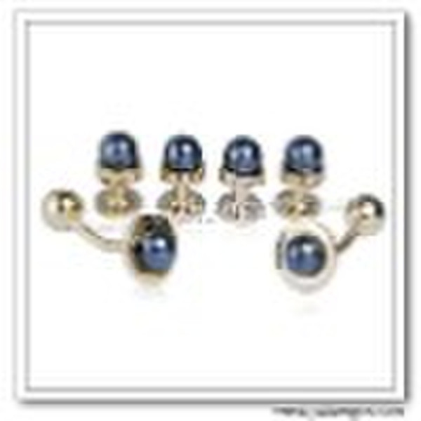 Gold Cufflinks & Studs Set with Hematite