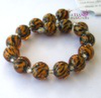 10mm glass stripe animal print beads--topaz