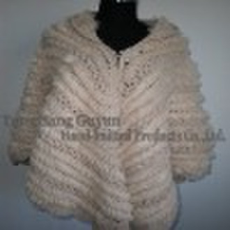 HKFS1001 Ladies Fashion Hand Knitted Rabbit Fur Sh