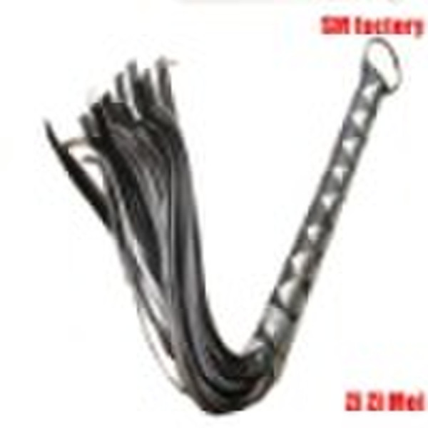 Bright leather whip (black+silver)