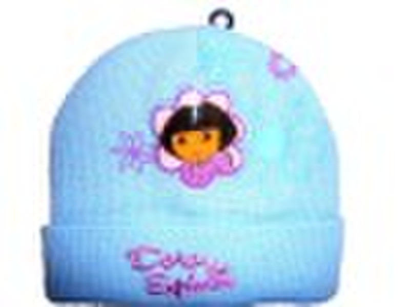 fashion knitted hat with pvc badge-RL-HA082