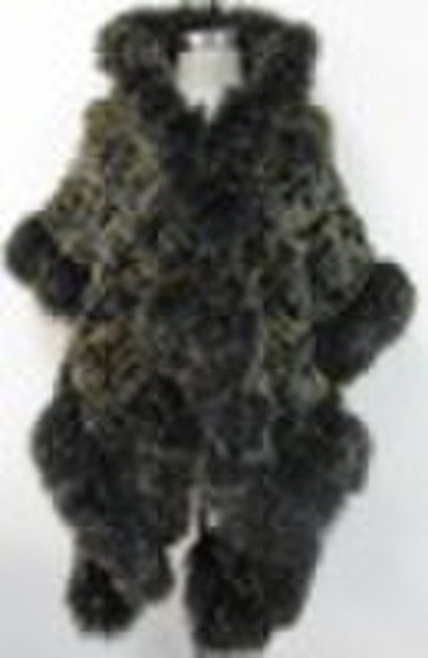 Rabbit and fox fur knitted shawl