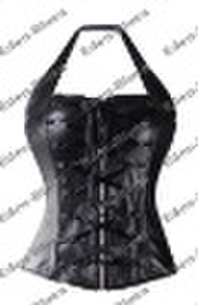 Black Metal Zipper Vegan Leather Corset Latest Sty