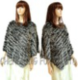 Genuine Rabbit Fur Knitted Poncho